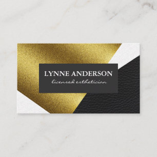 Geometric Faux Gold Leather Wavy Colour Blocks Business Card