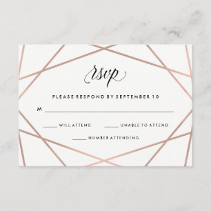 Geometric Faux Rose Gold and Black Wedding RSVP Card