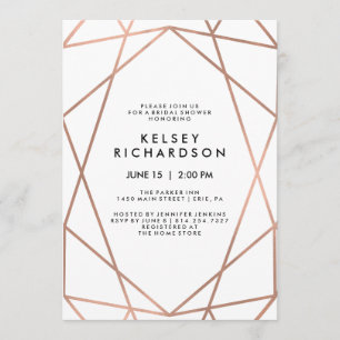 Geometric Faux Rose Gold on White Bridal Shower Invitation