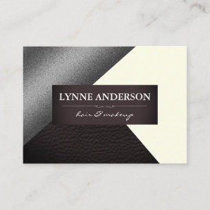 Geometric Faux Silver Cream Leather Colour Blocks Business Card