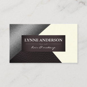 Geometric Faux Silver Cream Leather Colour Blocks Business Card