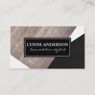 Geometric Faux Wood Leather Wavy Colour Blocks Business Card