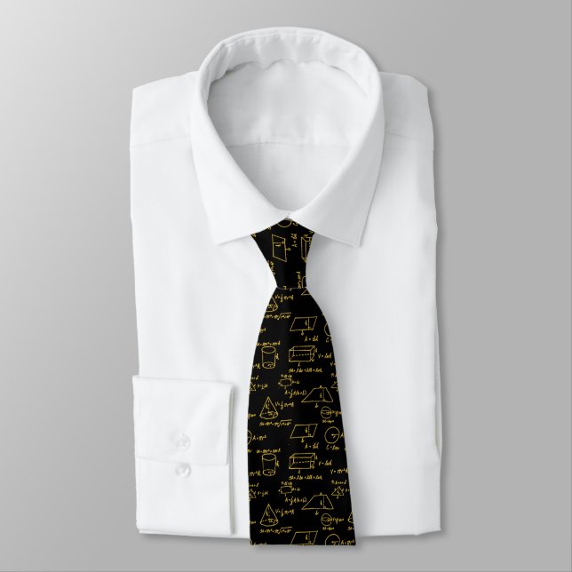 Geometric Figures and Math Eqns - Metallic Gold Tie (Tied)