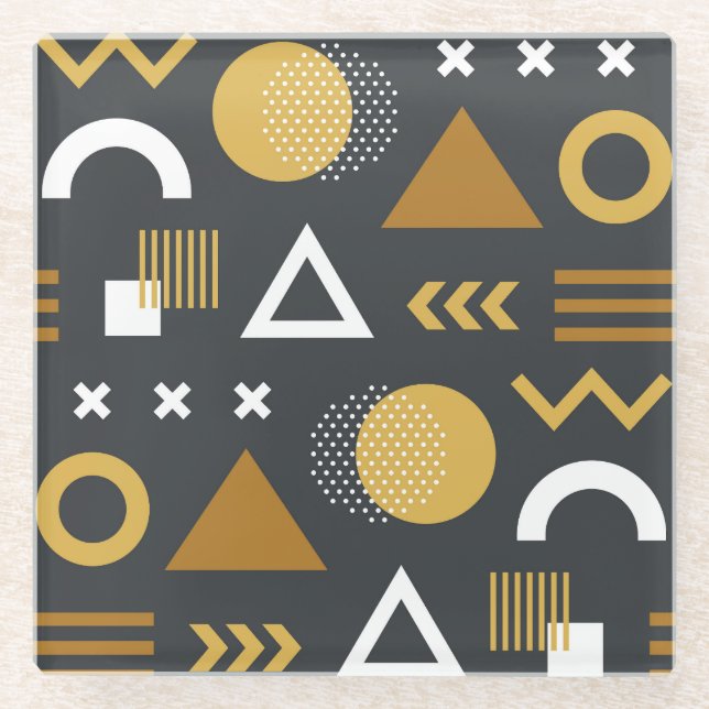 Geometric Figures Vintage Pattern Design Glass Coaster (Front)