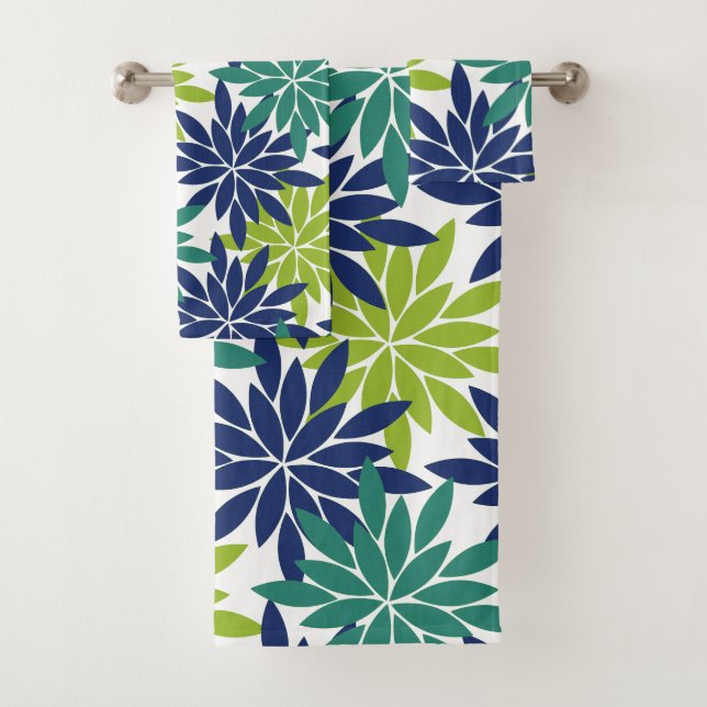 Geometric Floral Abstract Dahlia Design Bath Towel Set (Insitu)