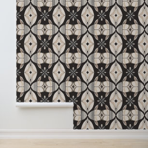 Geometric Floral Art Deco Pattern in Neutral Tones Wallpaper