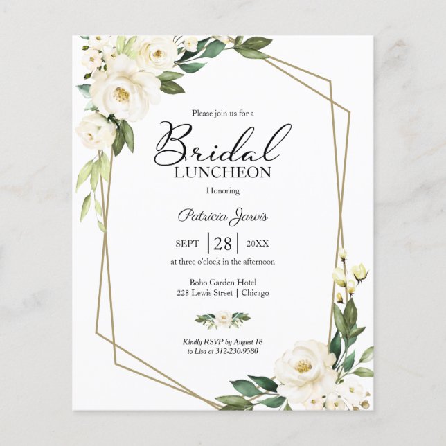 Geometric Floral Budget Bridal Luncheon Invitation (Front)