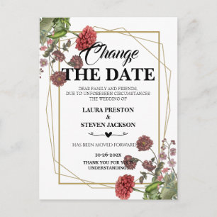 Geometric floral change the date postcard