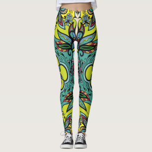 Geometric floral, colourful abstract seamless text leggings
