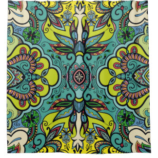 Geometric floral, colourful abstract seamless text shower curtain