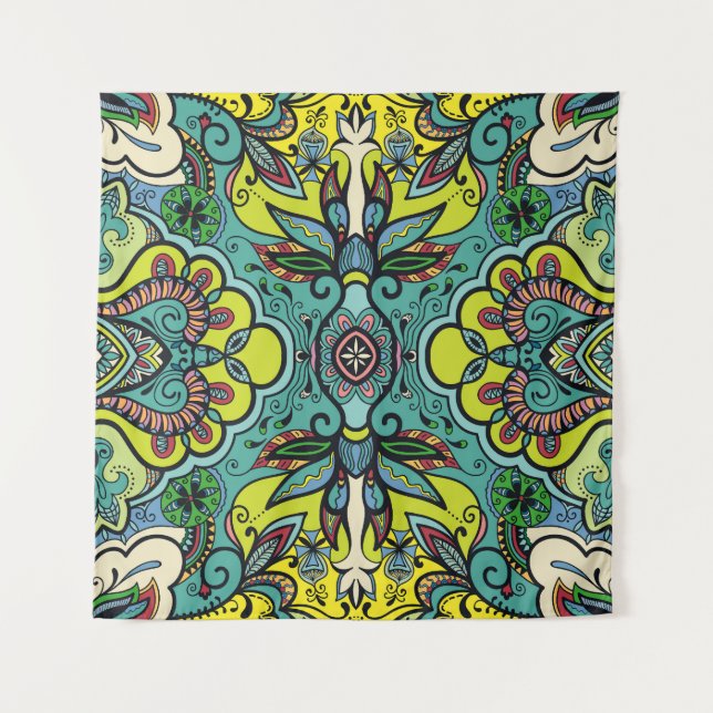 Geometric floral, colourful abstract seamless text tapestry (Front)