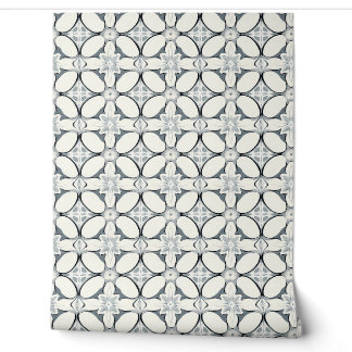 Geometric Floral Elegance Petite - Grey, Cream Wallpaper