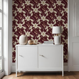 Geometric Floral Flower Burgundy Lily Pattern Wallpaper