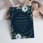 geometric floral gold & navy blue wedding invitation<br><div class="desc">Geometric frame and watercolor navy blue flowers design with editable features such as the text,  colours,  wording,  paper type and paper size.</div>