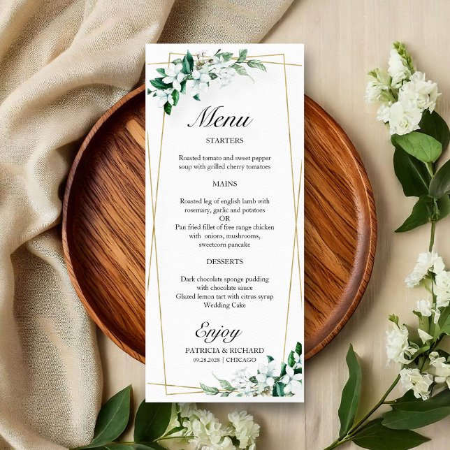 Geometric Floral Greenery Wedding Menu (Creator Uploaded)