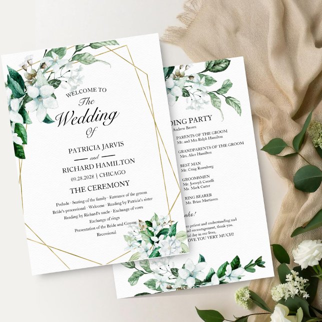 Geometric Floral Greenery Wedding Program Programme (Creator Uploaded)