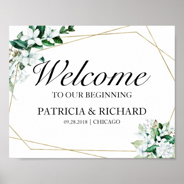 Geometric Floral Greenery Wedding Welcome Sign (Front)