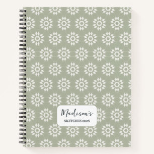 Geometric Floral in Sage Green Personalised Notebook