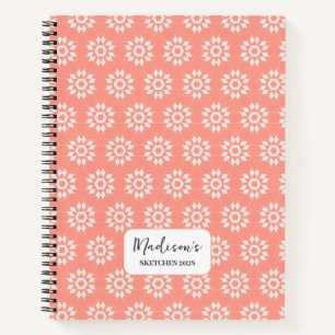 Geometric Floral in Summer Sun Pink Personalised Notebook