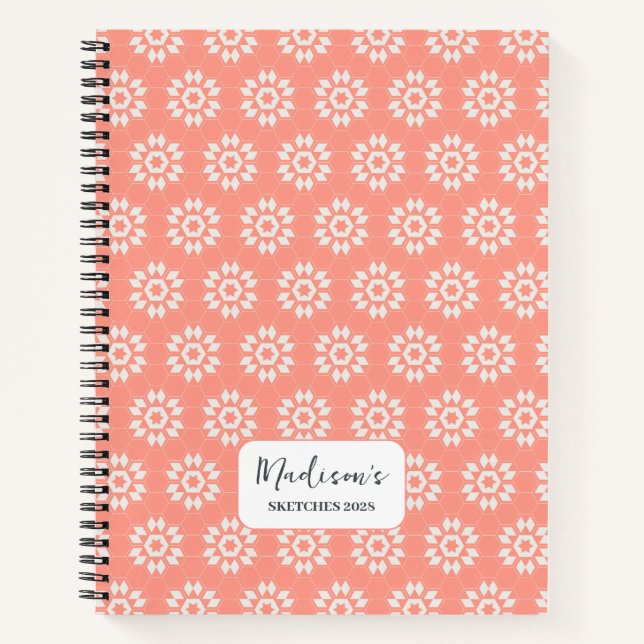 Geometric Floral in Summer Sun Pink Personalised Notebook (Front)