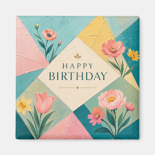 Geometric Floral Mosaic Birthday Magnet
