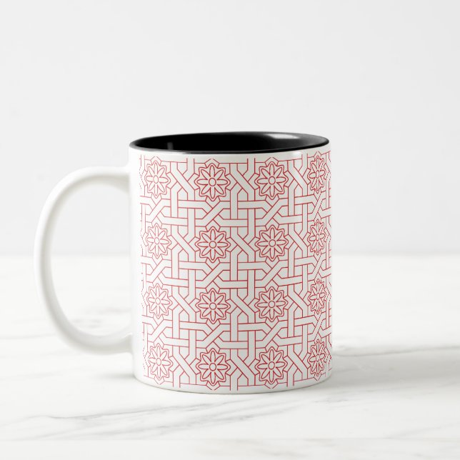 Geometric Floral Ornamental Pattern Two-Tone Coffee Mug (Left)