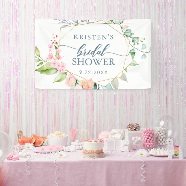 Geometric Floral Pastel Watercolor Bridal Shower Banner (Party)