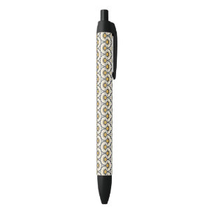 Geometric Floral Pattern Black Ink Pen