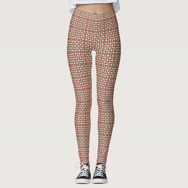Geometric Floral Pattern Boho Mosaic Athletic Yoga Leggings (Front)