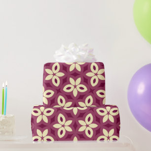 Geometric Floral Pattern in Burgundy and Cream Wrapping Paper