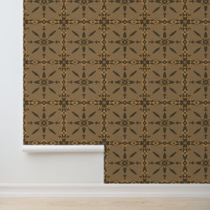 Geometric Floral Pattern in Warm Earth Tones Wallpaper