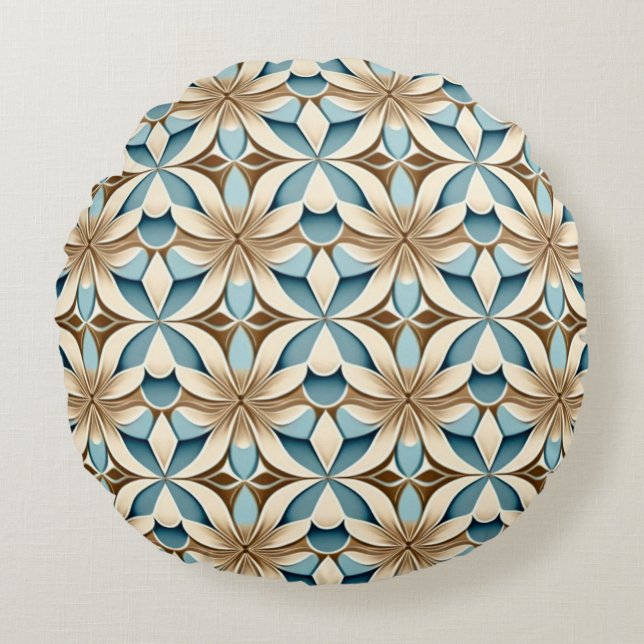Geometric Floral Pattern Round Cushion (Front)