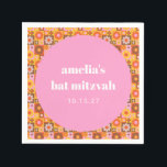 Geometric Floral Pink Orange Bat Mitzvah Custom Napkin<br><div class="desc">These custom napkins bring a bright and joyful touch to your celebration! The lively floral and geometric border in pink, orange, and gold perfectly complements the soft pink centerpiece showcasing the celebrant's name and event date. Designed for a Bat Mitzvah or similar special occasion, these napkins add both style and...</div>