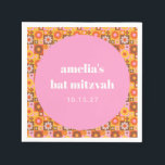 Geometric Floral Pink Orange Bat Mitzvah Custom Napkin<br><div class="desc">These custom napkins bring a bright and joyful touch to your celebration! The lively floral and geometric border in pink, orange, and gold perfectly complements the soft pink centerpiece showcasing the celebrant's name and event date. Designed for a Bat Mitzvah or similar special occasion, these napkins add both style and...</div>