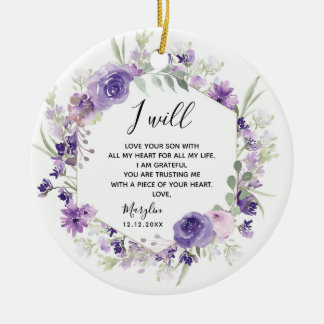 Geometric Floral Purple Mother of the Groom Ceramic Tree Decoration
