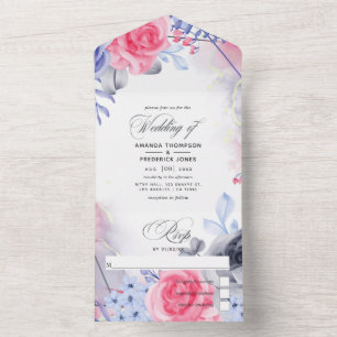 Geometric Floral Silver Ink Wedding All In One Inv Invitation