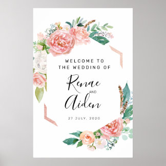 Geometric Floral Wedding welcome sign, floral Poster