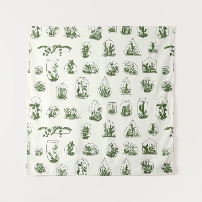 Geometric florarium with succulents pattern.  tapestry (Front)