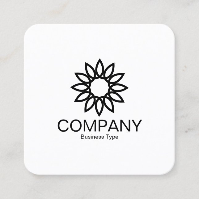 Geometric Flower 01 -  Black on White Square Square Business Card (Front)