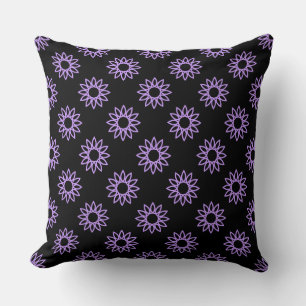 Geometric Flower 01 - Easter Purple on Black Cushion