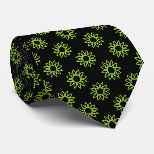 Geometric Flower 01 - Martian Green on Black Tie