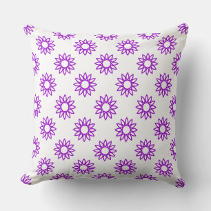 Geometric Flower 01 - Purple on White Cushion