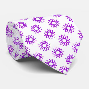 Geometric Flower 01 - Purple on White Tie