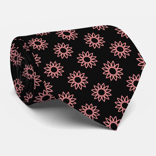 Geometric Flower 01 - Soft Pink on Black Tie (Rolled)