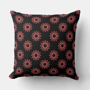 Geometric Flower 01 - Tropical Pink on Black Cushion