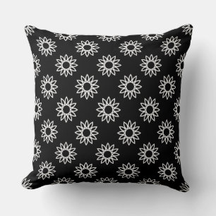 Geometric Flower 01 - White on Black Cushion
