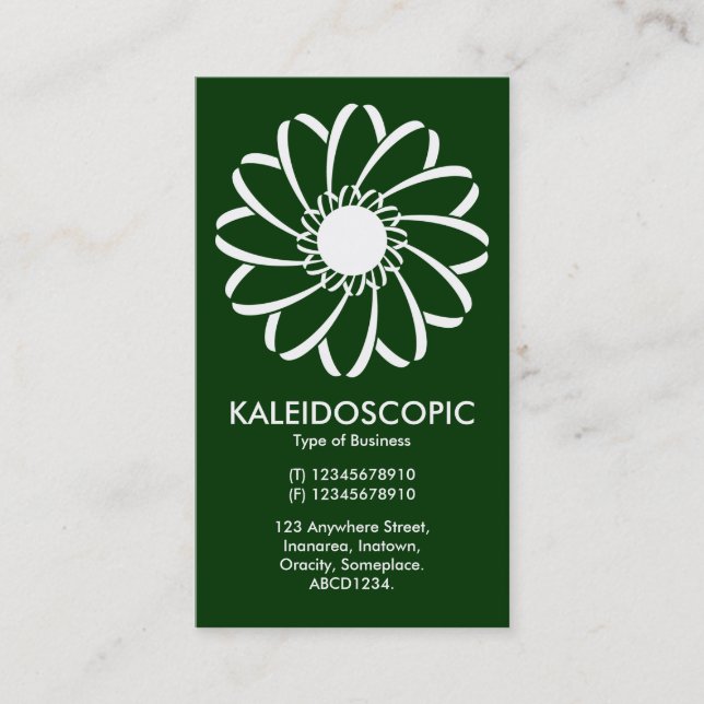 Geometric Flower 01 - White on Dark Green Business Card (Front)