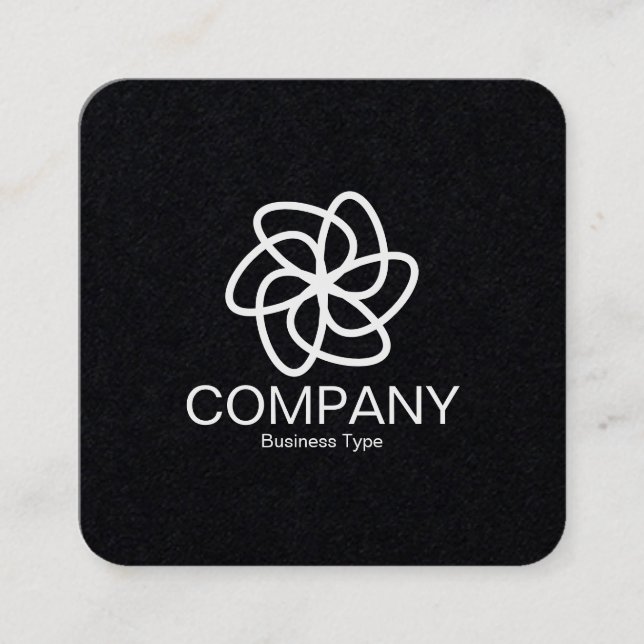 Geometric Flower 04 - Black Square Business Card (Front)