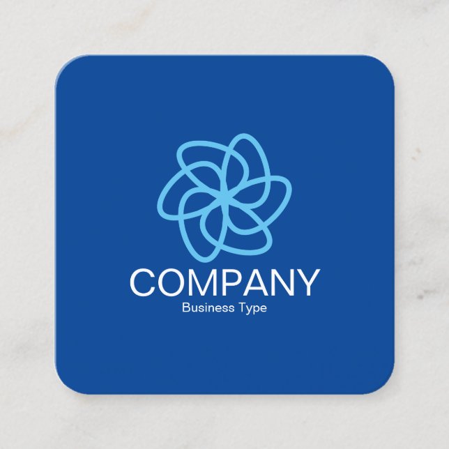 Geometric Flower 04 - Deep Blue Square Business Card (Front)