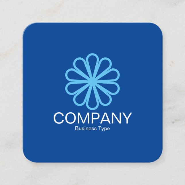 Geometric Flower 07 - Deep Blue Square Business Card (Front)